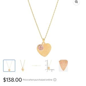 Gold Heart Necklace with Pink Rose Accent